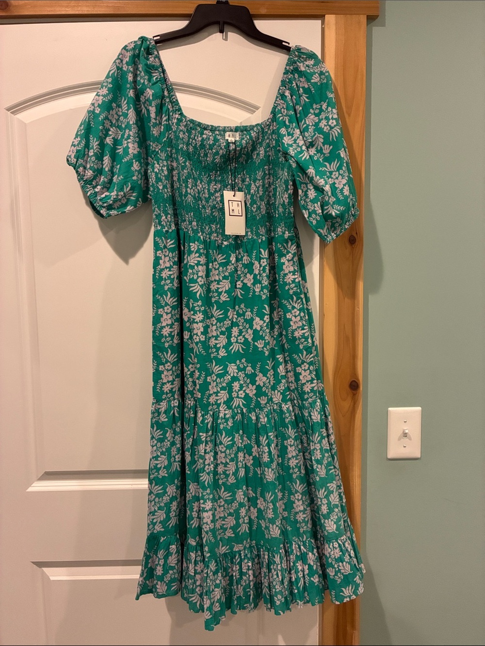 THML Teal Floral Smocked Maxi Dress NWT